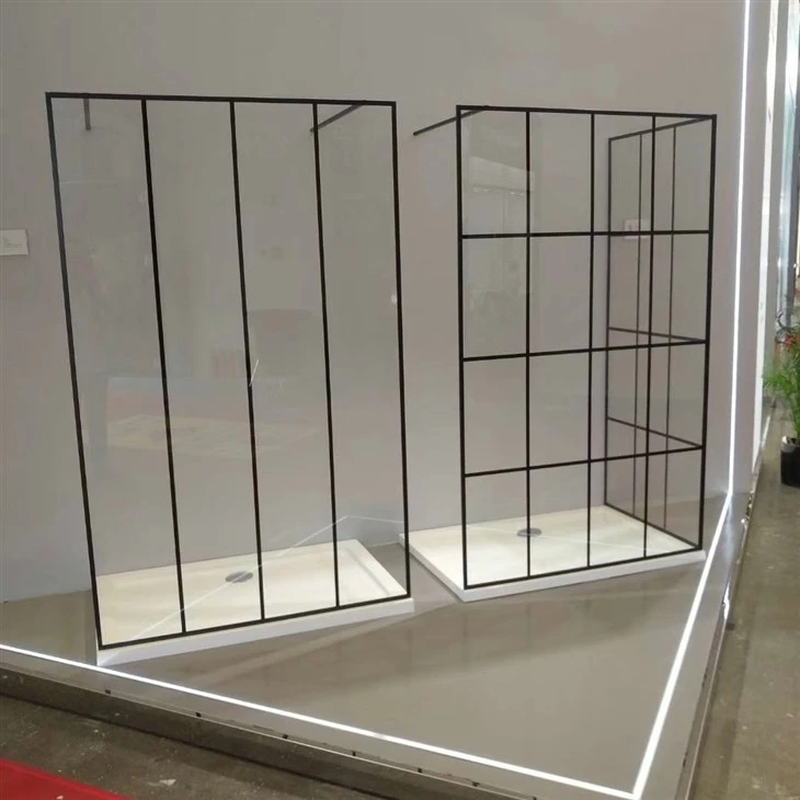 glass panels with silk-screen printed black frames